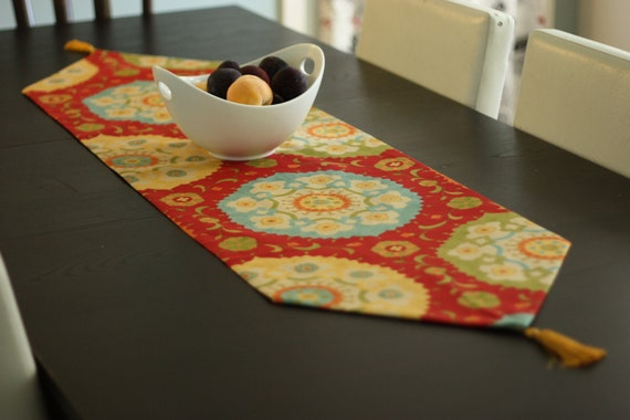 Items similar to Table Runner 17 x 60 with tassels on Etsy