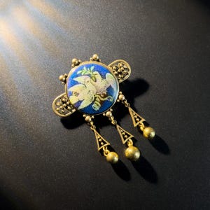 Vintage Blue Enamel Peace Dove Brooch, Double Pigeon Olive Branch Design, Unique Gift,Personalized Gift