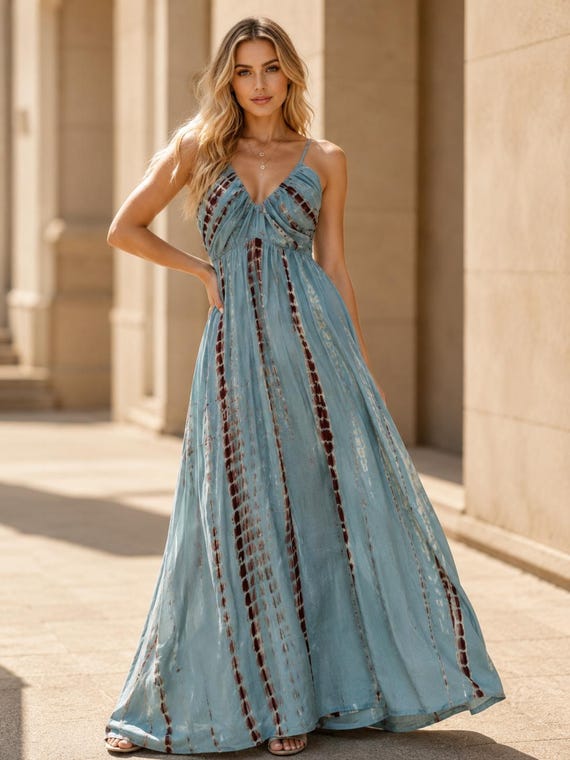 Beach Maxi Dress | Boho Vacation Sundress | Summer Holiday Cover up | Tie Dye Outfit