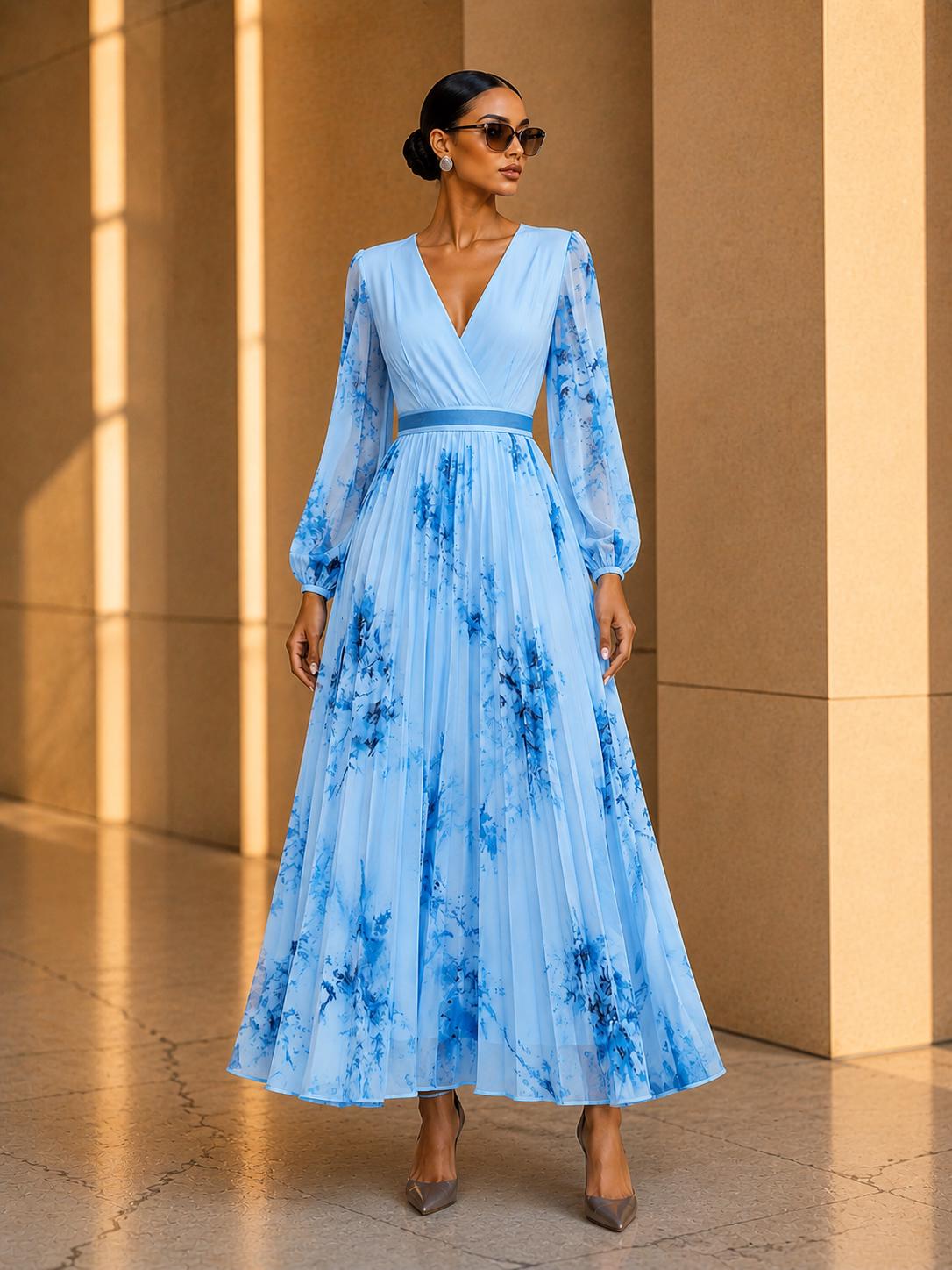Blue Longsleeve Wedding Guest Dress - Etsy