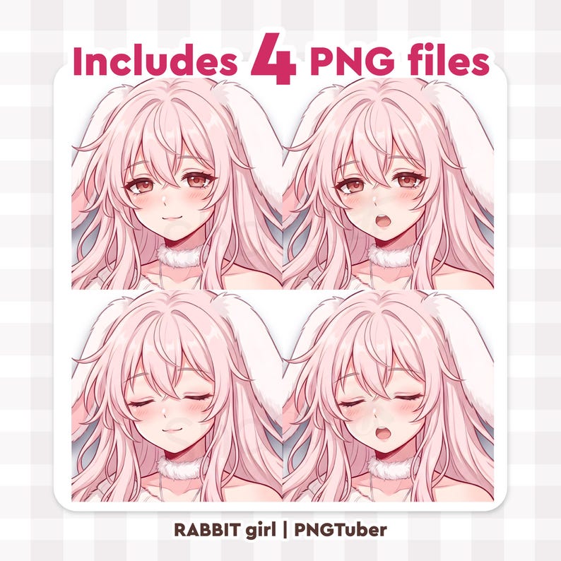 Cozy Rabbit Girl Pngtuber Avatar Anime Calm Gamer Girl Pink Bunny ...