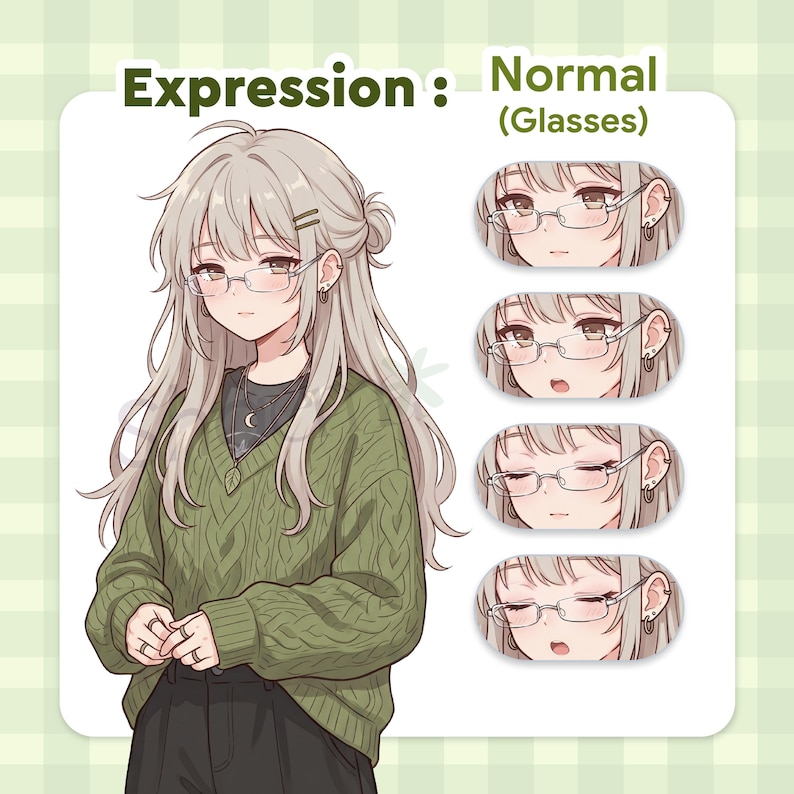 anime png avatar girl glasses expression pngtuber character cozy study aesthetic