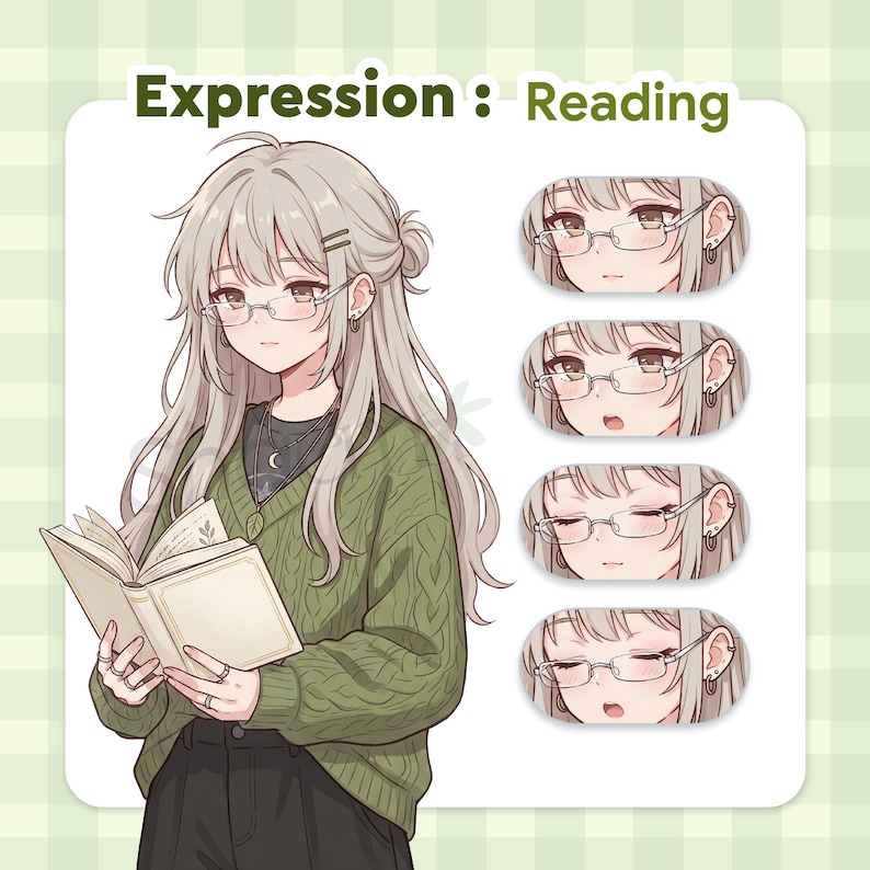 anime png avatar girl reading book expression pngtuber cozy streamer character