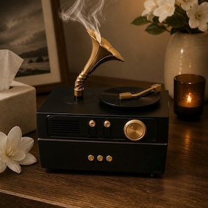 Vintage Gramophone Humidifier – Aroma Diffuser with LED Light, Desk Decor