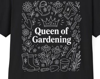 Camiseta Rainha da Jardinagem | Ilustração de Ferramentas Florais, Camiseta para Amantes de Plantas