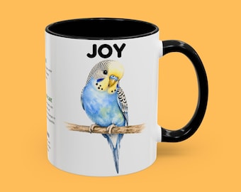 Caneca personalizada com ilustração de periquito | Caneca de cerâmica para café com nome personalizável
