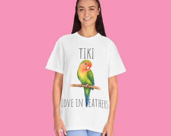Camiseta personalizada com ilustração de periquito-do-amor | Camiseta fofa e personalizável com estampa de periquito-do-amor