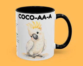 Caneca personalizada com ilustração de cacatua | Personalize com nome, caneca de cerâmica para café