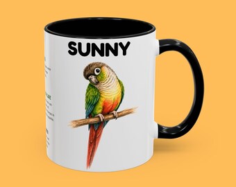 Caneca personalizada com ilustração de periquito | Caneca de cerâmica personalizável com nome