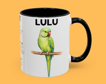 Caneca personalizada com ilustração de Ringneck indiano | Caneca de cerâmica com nome personalizado