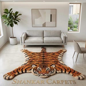 Alfombra de tigre tejida a mano, alfombra realista con diseño de animal, alfombra de lana para sala de estar.