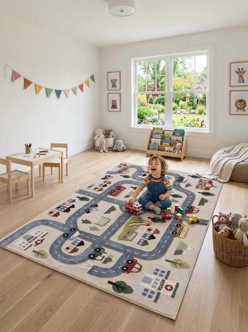 Hand Tufted City Road Map Play Rug, Toy Car Track Nursery Decor - Etsy ...