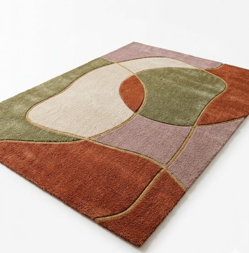 Hand Tufted Wool Abstract Area Rug, Modern Living Room Carpet, Bhadohi ...