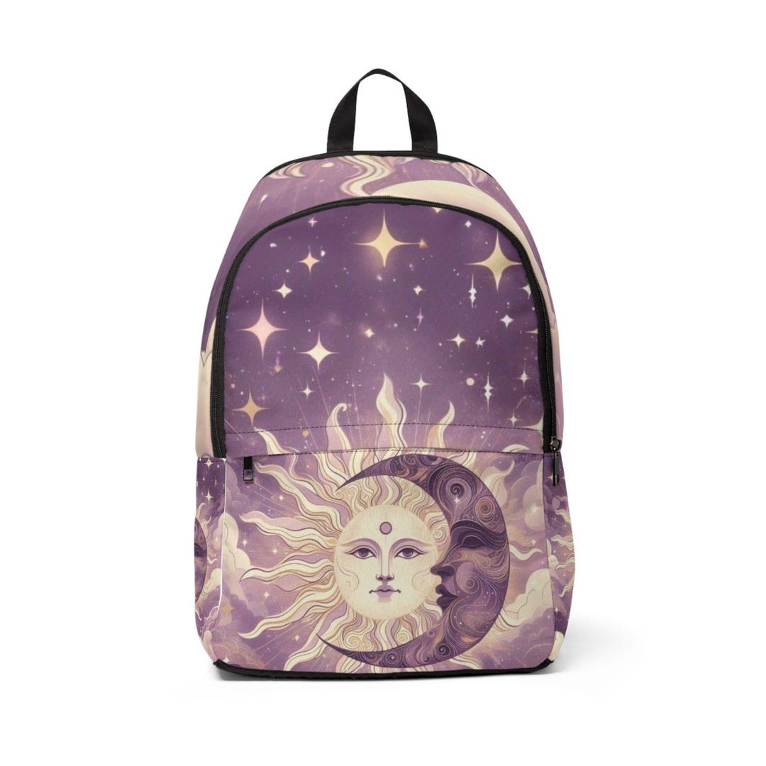 Moonlight Color Backpack Sun and Moon Illustration Backpack | Celestial Purple Stars - Etsy