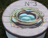 SOLD French Garden House Country Vintage Hand Painted Nest Band Box, Cottage Style, FrancaisDeMarche French Decor Farmhouse Nest Painting