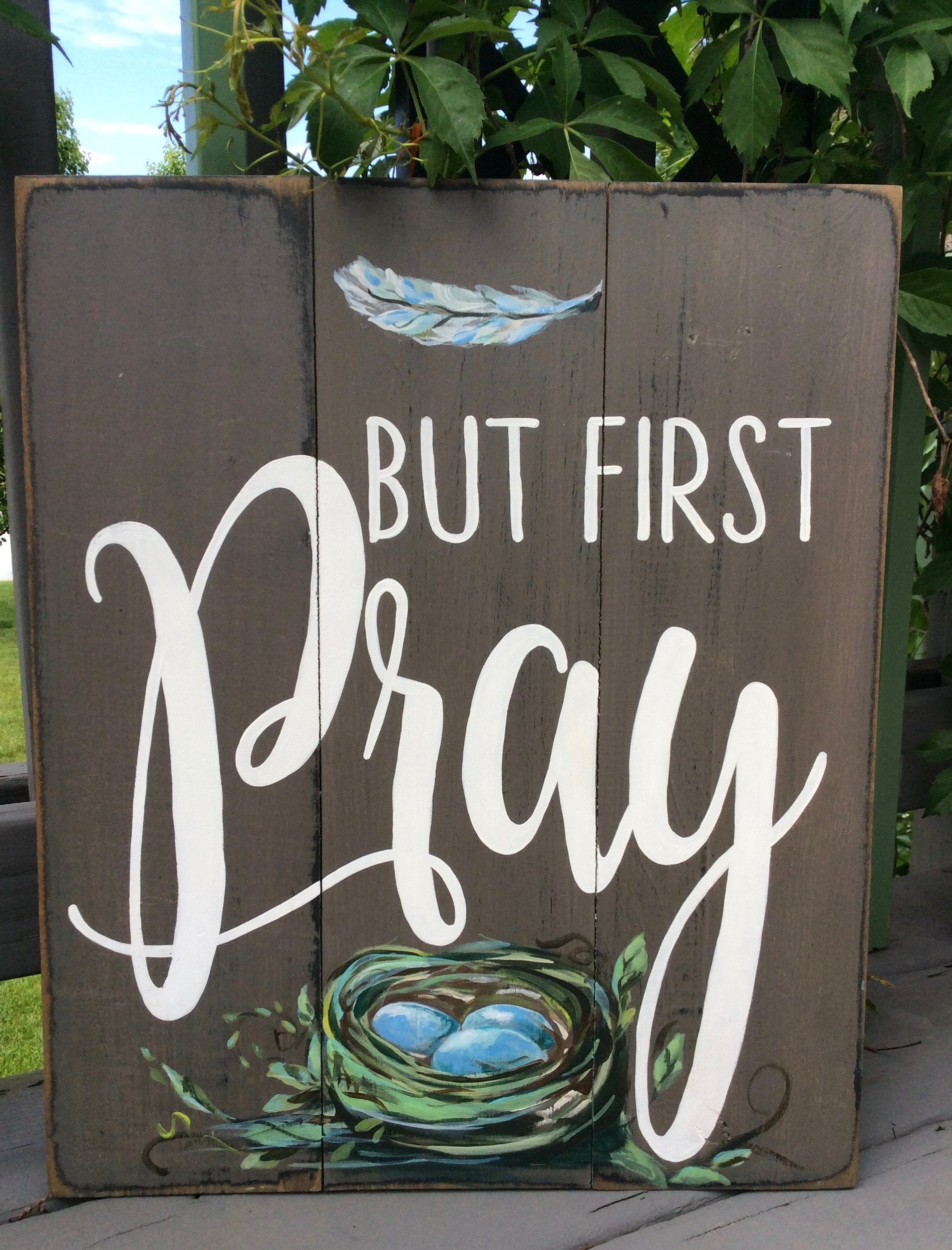 Prayer Rustic Hand Painted Bird Nest Painting Typography | Etsy
