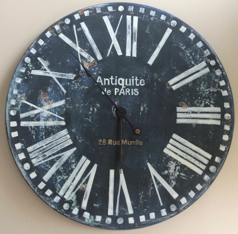 Vintage French Country Large Scale Hand Painted Metal Clock Etsy