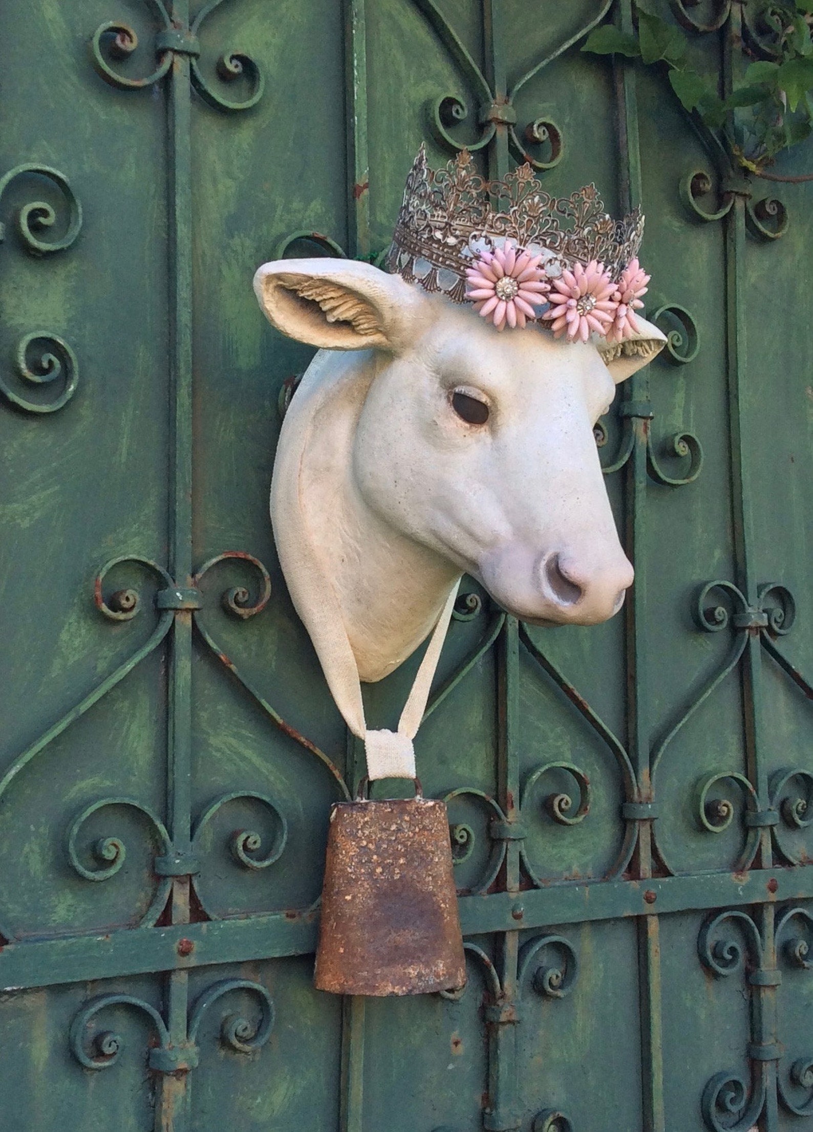 Cow Head Wall Mount With Crown Faux Taxidermy French Etsy