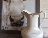Vintage White Ironstone Style Pitcher, Ceramic Decor, FrancaisdeMarche 39 , French Farmhouse Decor, French Country Flower Vase