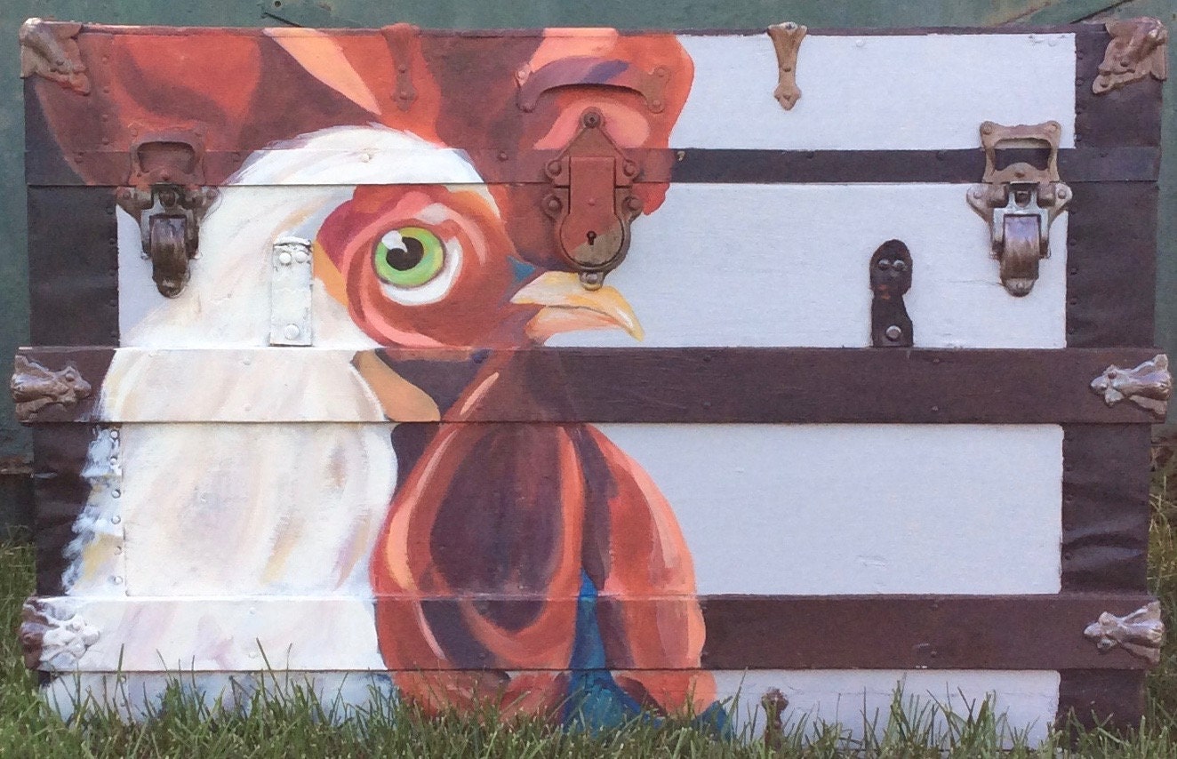 SOLD!! French Country Hand Painted Rooster Storage Trunk, Painted Furniture,  Home \u0026 Living Farmhouse Decor, Francaisdemarche' Barn Decor - Etsy, image size:1324x854