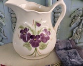 Vintage French Country Floral Pitcher, Hand Painted Pansies, Farmhouse Home Decor, FrancaisdeMarche 39 , Flower Vase, Pottery, Ceramic Decor