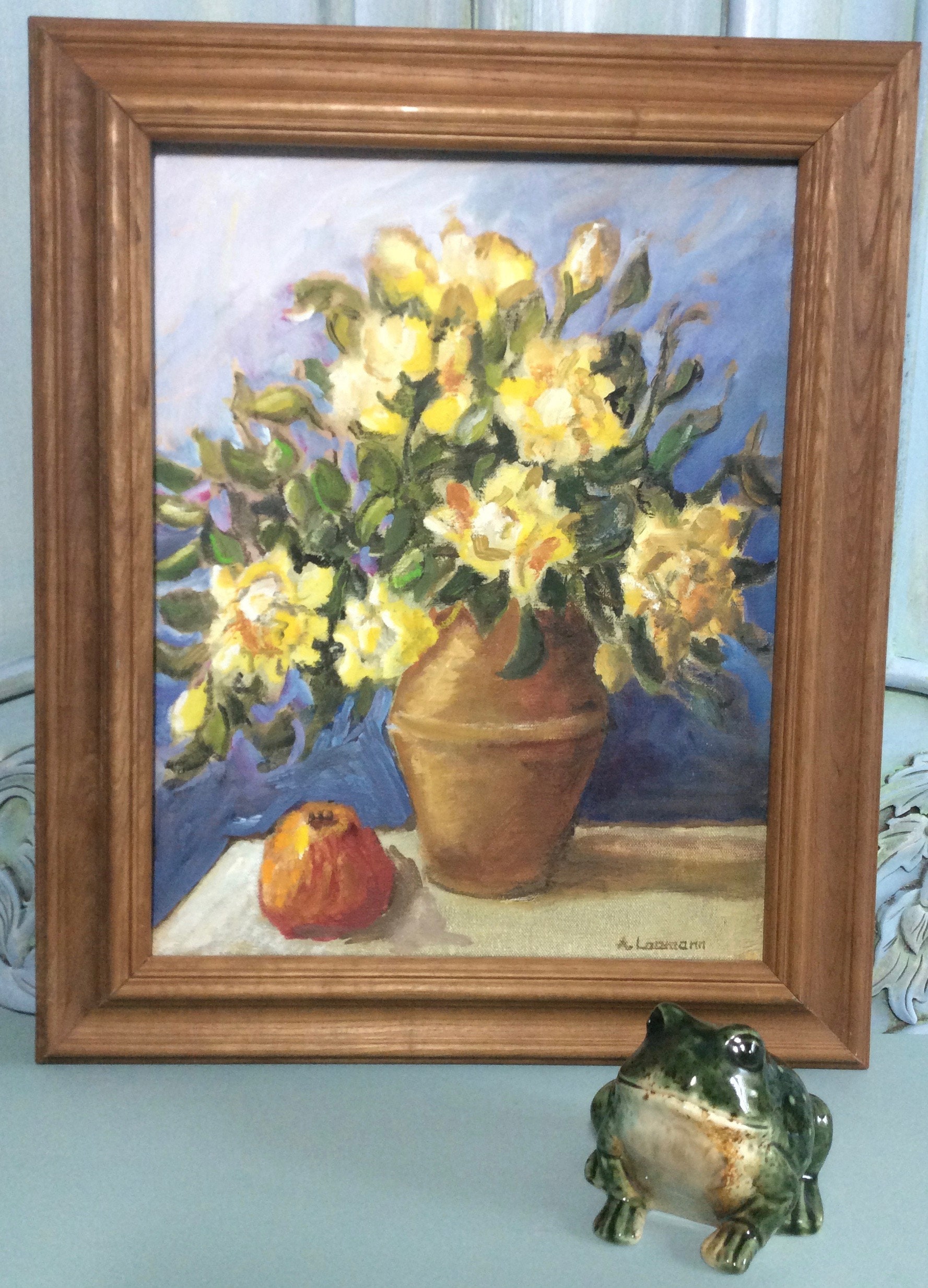 French Country Friendship Roses Still Life Original Vintage Oil ...