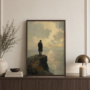 Arte mural nihilista, lámina de filosofía de Spinoza, arte existencialista, pintura de un hombre solitario, decoración estilo academia oscura, póster filosófico