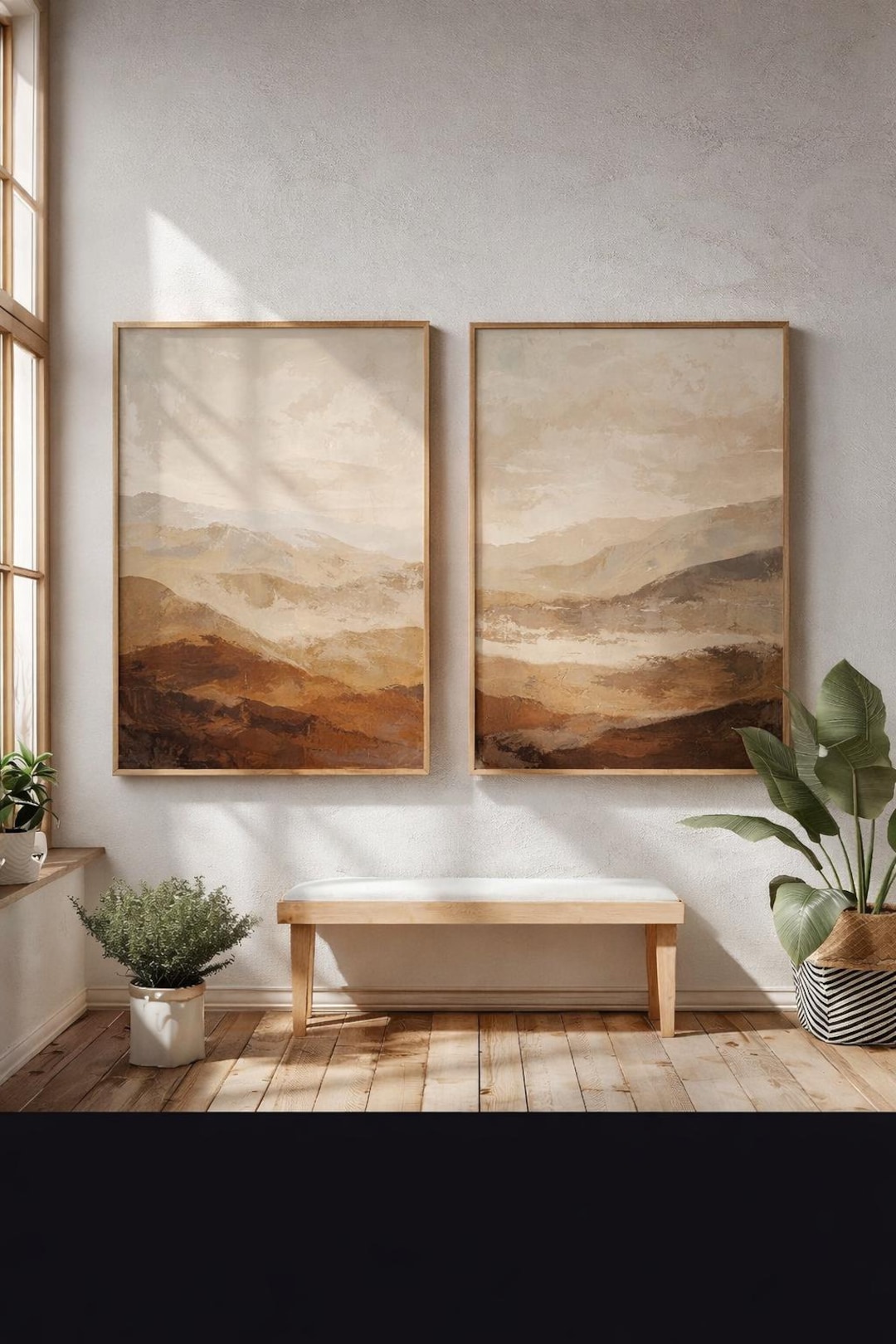 Abstract Landscape Wall Art Set, Neutral Beige Brown Prints, Japandi ...