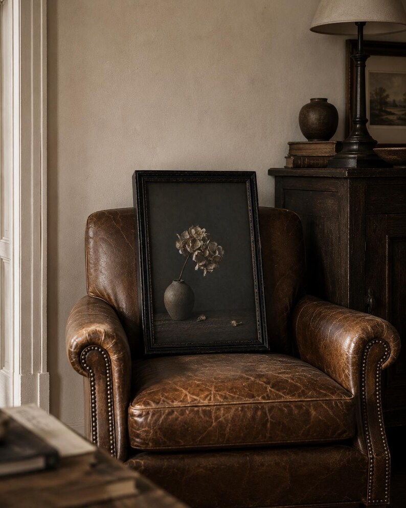 Dark Moody Floral Still Life Print, Vintage Hydrangea Wall Art, Rustic ...