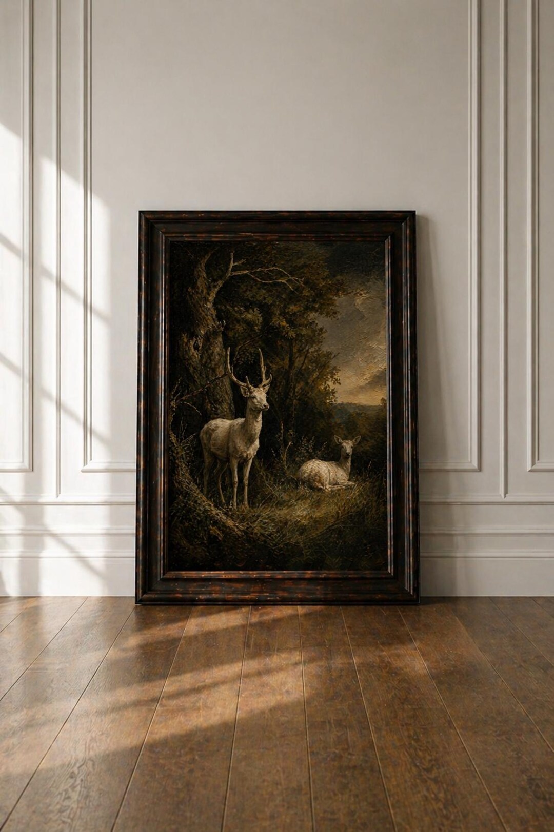 Vintage Deer Print, Moody Forest Painting, Dark Academia Rustic Art ...