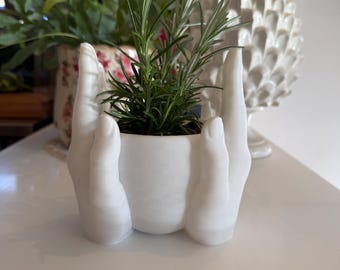Handplanteringskruka, Skulptural skål med två händer, Modern suckulent kruka