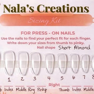 Druk op de nagelmatenset | Korte amandelvormgids | Nala's creaties