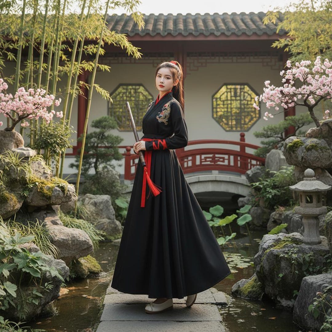 Han Dragon Robe Golden Dragon Hanfu | Black & Red Embroidered Robe | Traditional ...