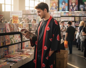 Akatsuki Cloud Kimono | Black & Red Haori | Anime Cosplay Jacket