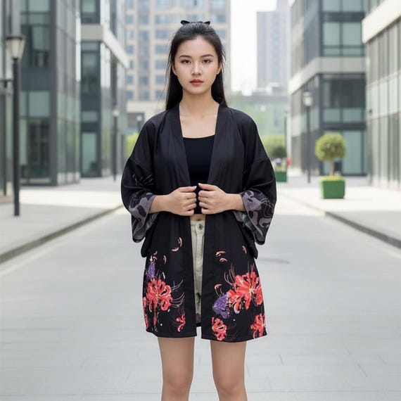 Red Spider Lily Kimono | Japanese Floral Cardigan for Women