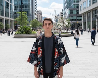 Dragon Pattern Kimono | Japanese Style Haori Jacket | Men's Streetwear Cardigan