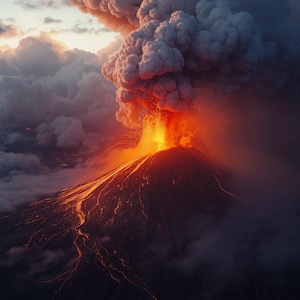 Zestaw tapet z krajobrazem wulkanu, dramatyczna erupcja, przepływ lawy, natura (pobranie cyfrowe)