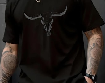 Western Bull Skull T-Shirt, Vintage Cow Skull Graphic Tee, Boho Streetwear Top