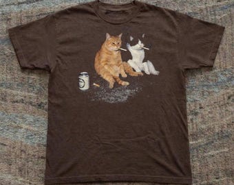 Funny Smoking Cats Shirt, Vintage Cat Graphic Tee, Grunge Aesthetic T-Shirt, Unisex Retro Cat Lover Streetwear Top
