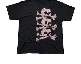 Pink Skulls Graphic Tee, Y2K Grunge Oversized Shirt, Gothic Alt Fashion