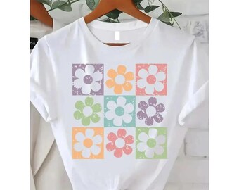 Pastel Floral T-Shirt Women Retro Botanical Graphic Tee Spring Summer Soft Casual Shirt