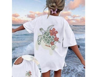 Sea Turtle Hibiscus Shirt: Tropical Beach Summer Vacation Tee