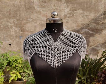 Handmade Aluminum Chainmail Neck Collar Lightweight Butted Rings Medieval Jewelry