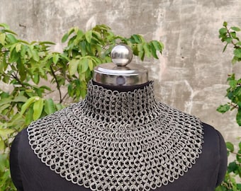 Riveted Mild Steel Chainmail Neck Collar: Oil Finish Knight Gorget for Cosplay