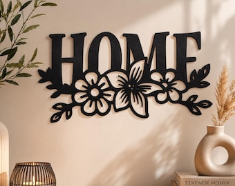 HOME Wandschild mit Blumen 3D Druck - Wanddekoration | Landhaus Deko | Türschild | Wall Art