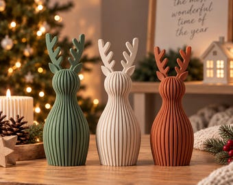 Weihnachts Rentier Deko 3D Druck – Moderne geriffelte Rentier Figur – Skandinavische Weihnachtsdeko – Winter Dekoration