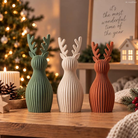 Weihnachts Rentier Deko 3D Druck – Moderne geriffelte Rentier Figur – Skandinavische Weihnachtsdeko – Winter Dekoration