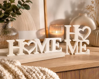 HOME Deko-Schild mit Herz 3D Druck - Minimalistische Tischdeko | Skandinavische Deko | Moderne Wohnzimmer Deko