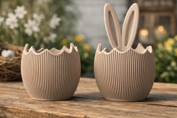 Oster Deko: 3D gedruckte Eierschalen Vase | Schale für Schokoeier & Süßigkeiten | Modernes Ostergeschenk