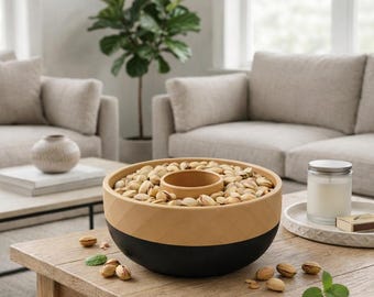 Pistazien Schale / Moderne Snackschale für Nüsse mit Abfallbehälter und Deckel / Snack Bowl